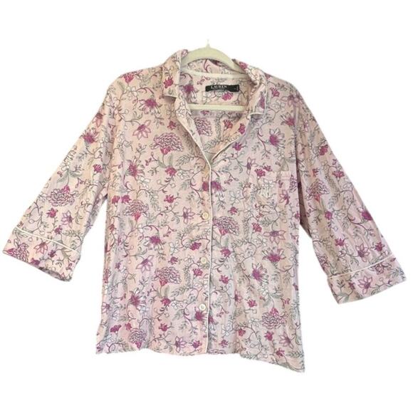 LRLauren Womens L Pink Floral Pajamas 2 Piece Set Black Label  Sleep Wear - Picture 1 of 9